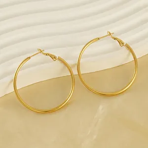Hoop Earrings 18K Gold Plated Stainless Steel Large Round Circle Geometric Minimalist French Retro Classic For Women
