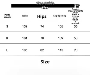 Tableau détaillé des tailles pour pantalons de sport avec mesures de taille et longueur