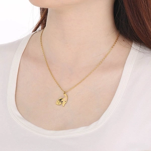 18K gold plated stainless steel necklace with abstract female figure pendant for women
