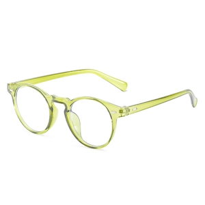 Retro round candy-colored anti-blue light glasses with translucent green frames for unisex