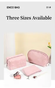 Three-piece set of pink floral embossed waterproof PU makeup bags with elegant metal zippers