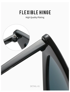 Macro detail of flexible hinge on trendy triangle sunglasses with black plastic frame