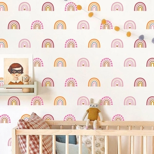 Bohemian rainbow heart wall stickers in pastel colors for nursery and kids bedroom decor