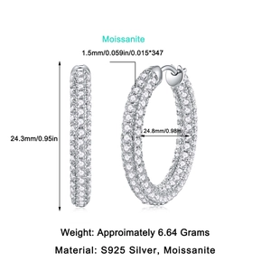 Detailed specs of moissanite S925 silver hoop earrings with precise size measurements
