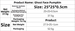 Specifications of the Halloween ghost pumpkin wooden door sign with size and material details