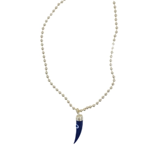 18k gold plated beaded chain necklace featuring blue horn-shaped Evil Eye pendant with zircons