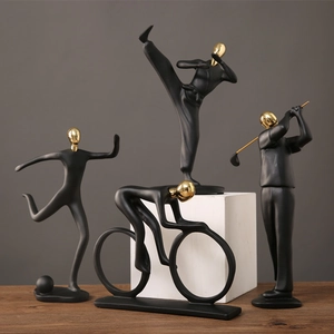 Figurine Athlète Sport Résine Statue Abstraite Sculpture Moderne Minimaliste Décor Bureau Maison Noir Mat Or Argent