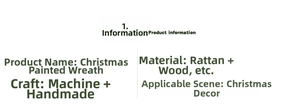Detailed specs for Christmas rattan wreath made of wood and vine for holiday decoration