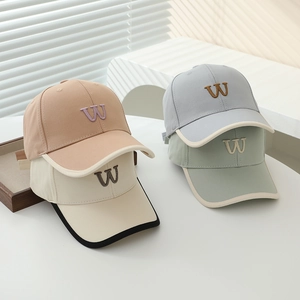 Minimalist kids baseball cap with W embroidery in khaki beige grey and green