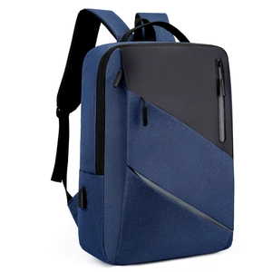 Blue and black business laptop backpack with USB charging port and oxford fabric design