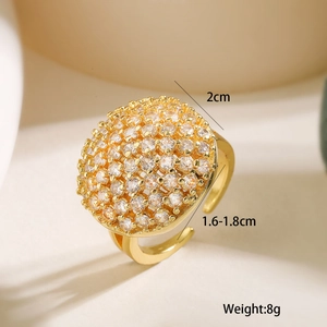 Macro shot of 18K gold plated ring showing 2cm diameter and 8g weight specifications
