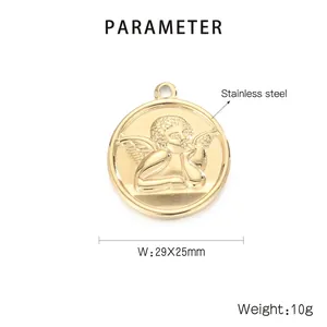 Détails techniques du pendentif ange cupidon en acier inoxydable doré 29x25mm