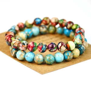 Bohemian imperial jasper beaded bracelet set with colorful 8mm round natural stones