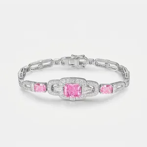 925 Sterling Silver Zirconia Geometric Bracelet For Women Vintage Luxurious Inlaid Simple Fashion Jewelry Hand Jewelry Gift