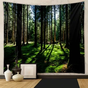 Forest Landscape Tapestry Polyester Fabric Nature Mist For Bedroom Living Room Home Decor Bohemian Style Wall Art