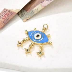 Evil Eye Pendant Copper 18K Gold Plated Blue Enamel Star Tassel Colorful Zircon Vintage Turkish Jewelry For Women