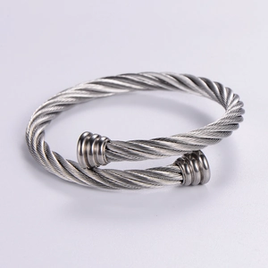 Two-tone woven wire open adjustable cuff bracelet in geometric punk hip hop style