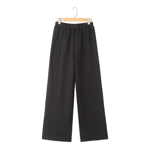 Damen-Sweatpants in Schwarz mit weitem Bein und elastischem Kordelzugbund