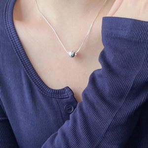 Minimalist S925 sterling silver snake chain necklace with 10mm polished round ball pendant