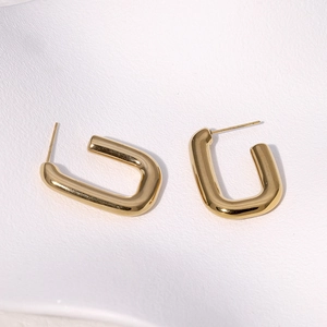 Modern 18K gold plated stainless steel rectangular hoop earrings for women