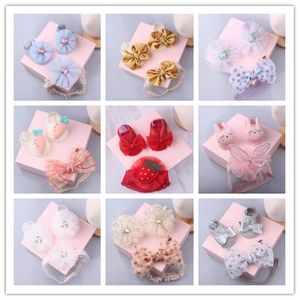 Baby Girls Socks And Headband Cotton Lace Chiffon Floral Bow Princess Accessories Infant Toddler Soft Breathable Cute