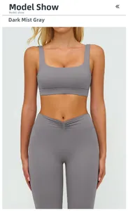Detail view of Dark Fog Gray yoga bra and high waist leggings set with front pleats