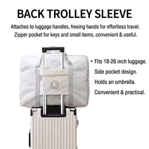 Thickened foldable travel bag in light grey, featuring a trolley sleeve for 18-26 inch luggage