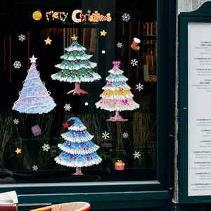 Autocollants de fenêtre sapins de Noël colorés avec Merry Christmas et flocons de neige