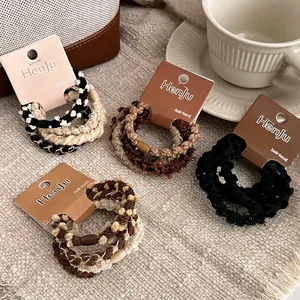 Women Elegant Fabric Braided Elastic Hair Ties Plush Texture Multi Piece Hair Rope Set For Autumn Winter Hair Accessories