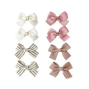 8-piece girls' ribbed fabric bow hair clips set in assorted colors and patterns