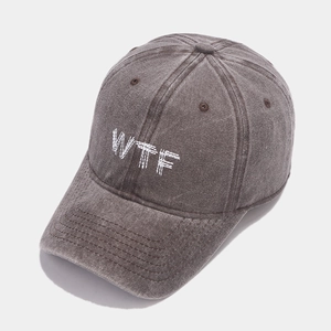 Vue détaillée de la casquette vintage en coton délavé avec broderie de lettres WTF