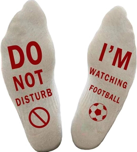 Cream cotton socks featuring Do Not Disturb I'm Watching Football text and football graphic