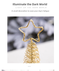 Macro detail of golden star-shaped wire LED lamp with decorative spiral metal base