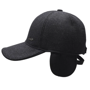 Winter men's thermal baseball cap with ear flaps in dark grey warm fleece material