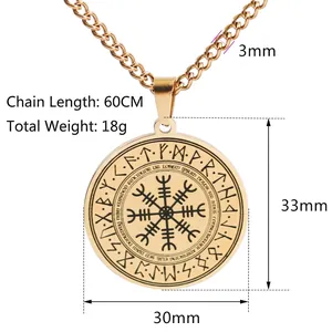 Vintage Wikinger Vegvisir Kompass Anhänger Halskette aus Edelstahl für Herren in Gold
