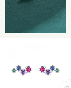 Detail showing elegant S925 sterling silver earrings with colorful round cut gemstones