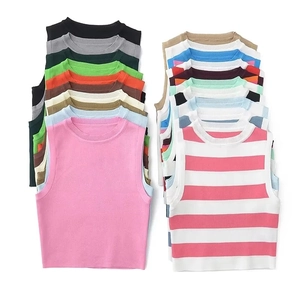 Flat lay stack showing multi-color options of Y2K slim fit sleeveless knitted crop tops
