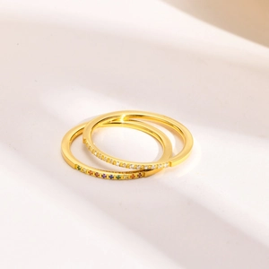 Thin Stainless Steel Ring Colorful AAA Cubic Zirconia Pave Band Gold Plated Minimalist Stackable Jewelry For Women