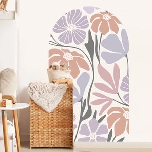 Arch wall stickers with Matisse style floral patterns in Morandi tones for bedroom decor