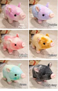 Détails de six peluches cochons de différentes couleurs en disposition 2x3