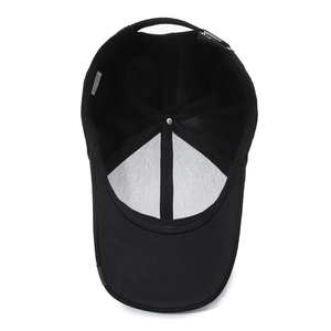 Classic black men's cotton baseball cap featuring interior sweatband and reinforced stitching