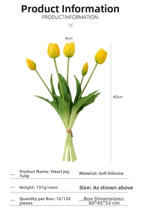 Detail showing soft silicone yellow tulip bouquet dimensions and realistic texture