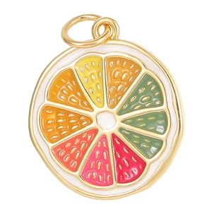 Colorful 14K gold plated enamel citrus fruit slice pendant for DIY jewelry making