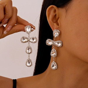 Vintage Luxury Water Drop Dangle Earrings Rhinestone Encrusted Baroque Style Jewelry With Silver Earring Post For Women