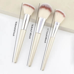 3pcs champagne makeup brush set with foundation, powder and contour brushes