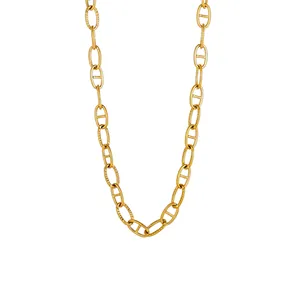 Adjustable golden anchor link necklace with polished and faceted rings, 45cm length