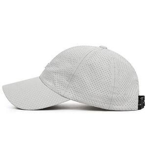 Light gray quick-dry mesh baseball cap for men with breathable holes and adjustable strap