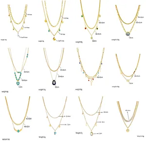Layered stainless steel chain necklaces with butterfly and star pendants in various styles