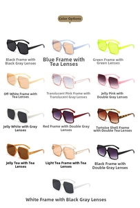 Detailed grid showing thirteen color options for large square oversized sunglasses