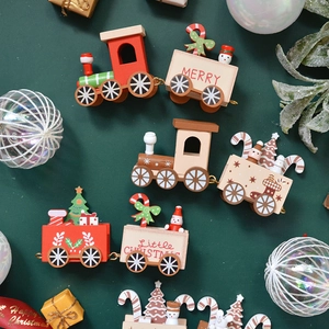 Wooden Christmas Train Ornament Mini Desktop Decoration Snowman Tree Holiday Gift Festive Home Decor